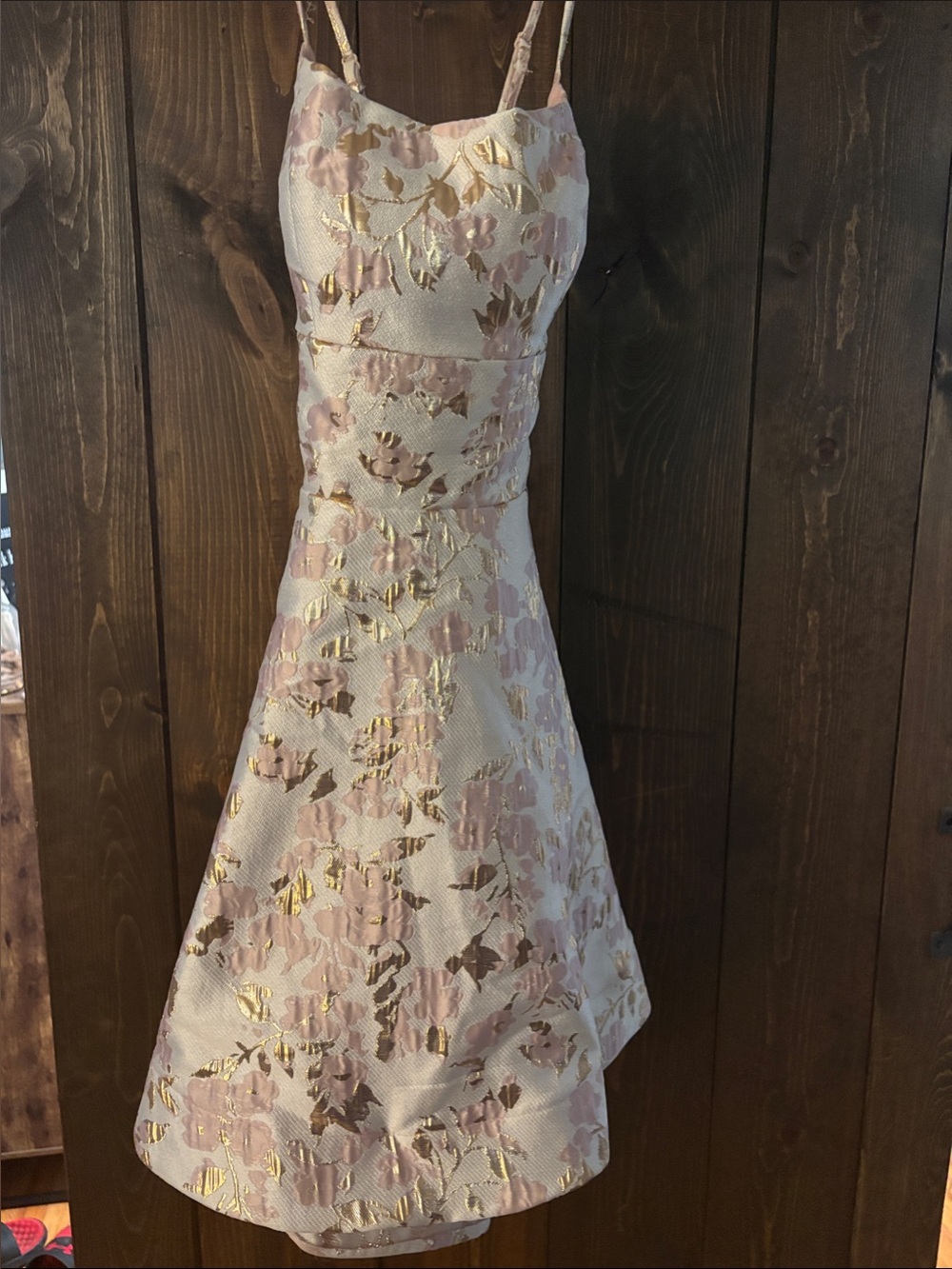 B. Darlin Pink & Gold Metallic Floral Dress Size 7:8 Lace-up Back